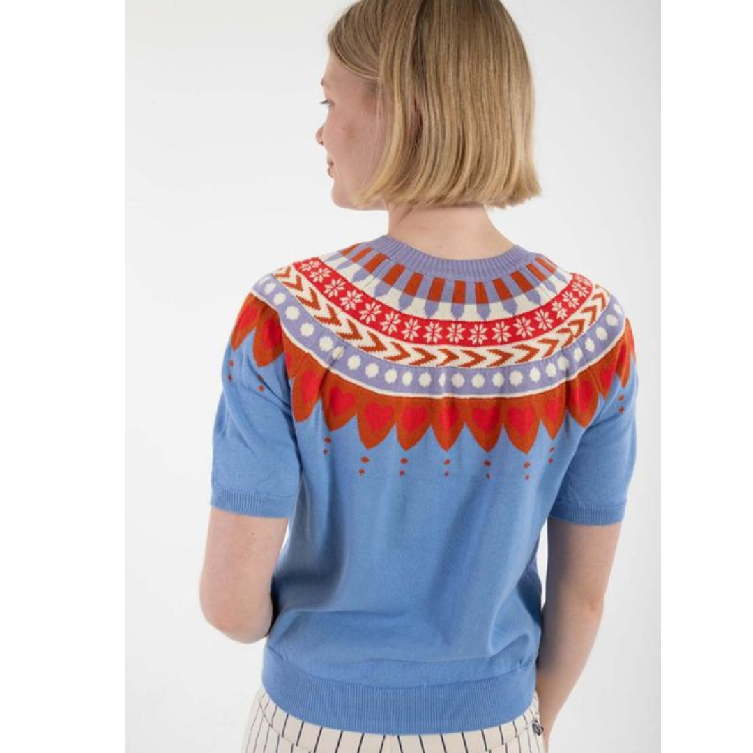 Cotton Knit Sweater Tee -  Water blue - 50% OFF