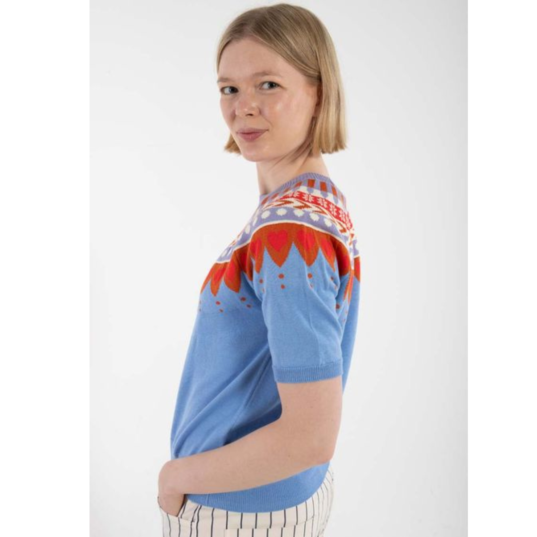 Cotton Knit Sweater Tee -  Water blue - 50% OFF