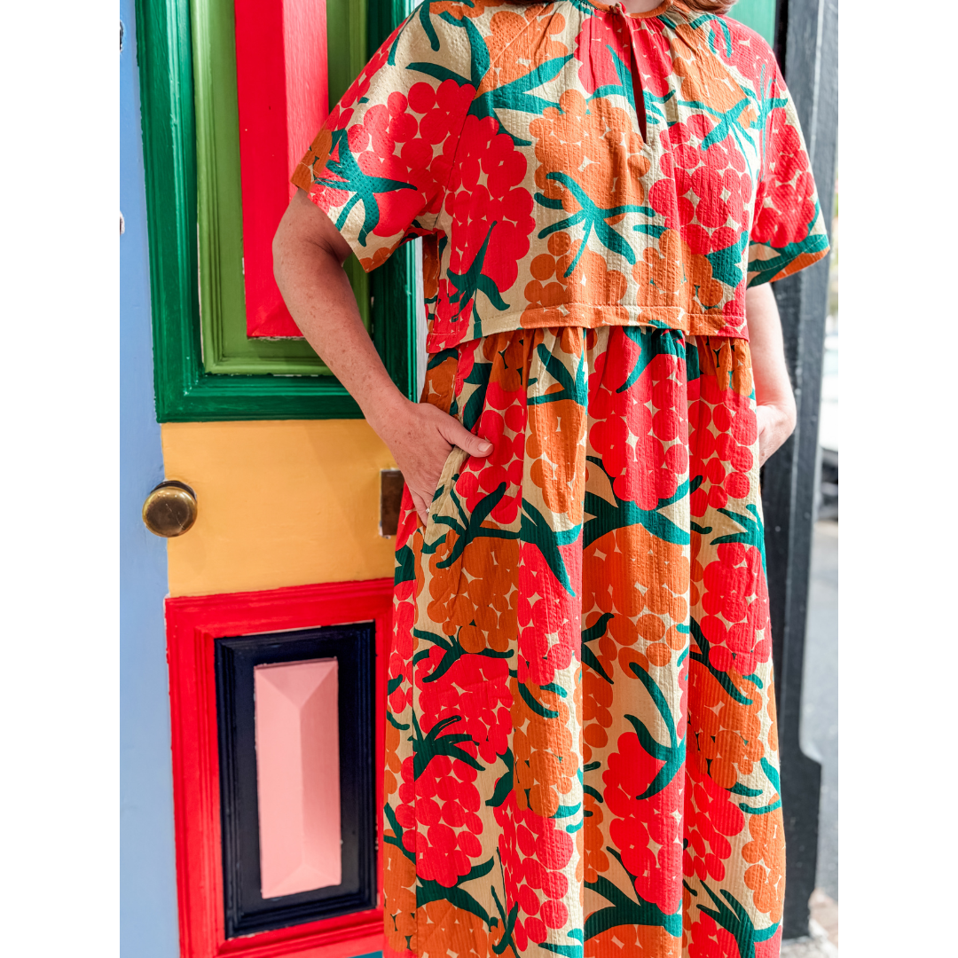 Daneluft Seersucker Dress Beige MAXIBERRY