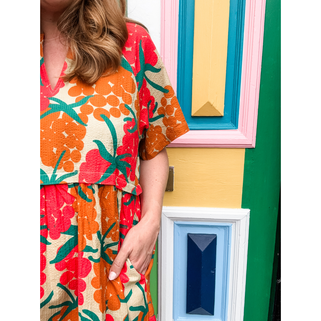 Daneluft Seersucker Dress Beige MAXIBERRY