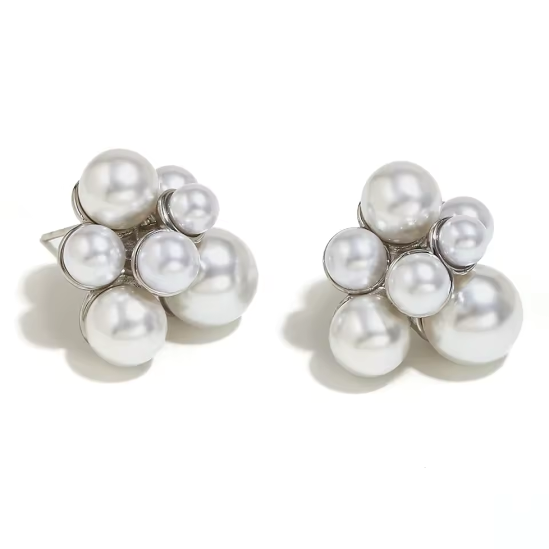 "Cluster F*ck" Pearl Waterproof Earrings - Silver
