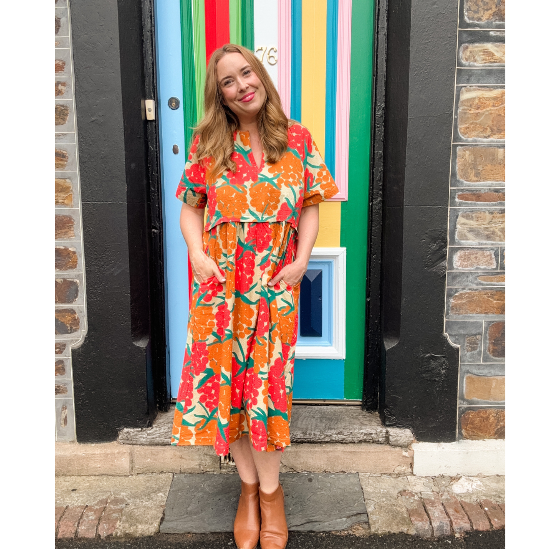 Daneluft Seersucker Dress Beige MAXIBERRY