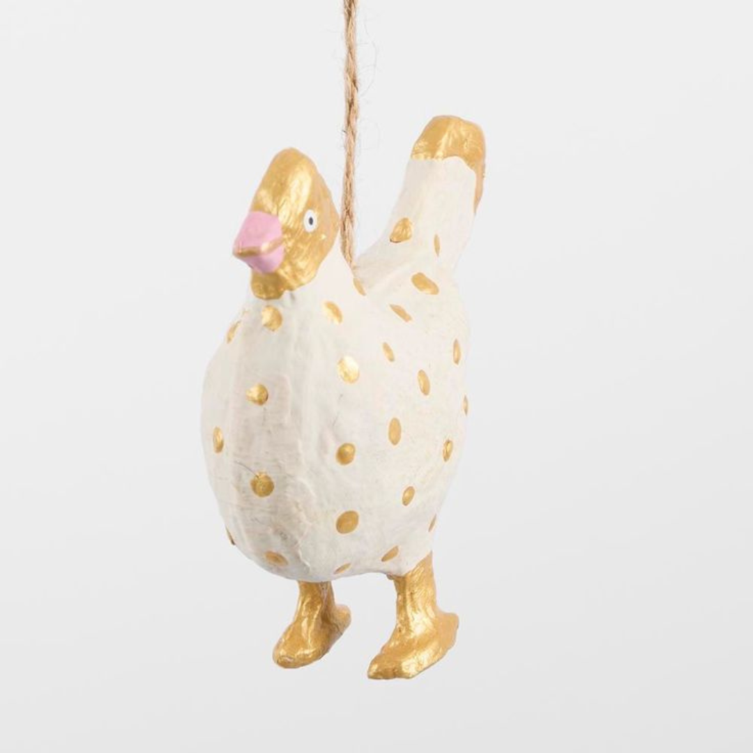 PRE-ORDER - Mache Gold Spotty Chicken Tree Decoration