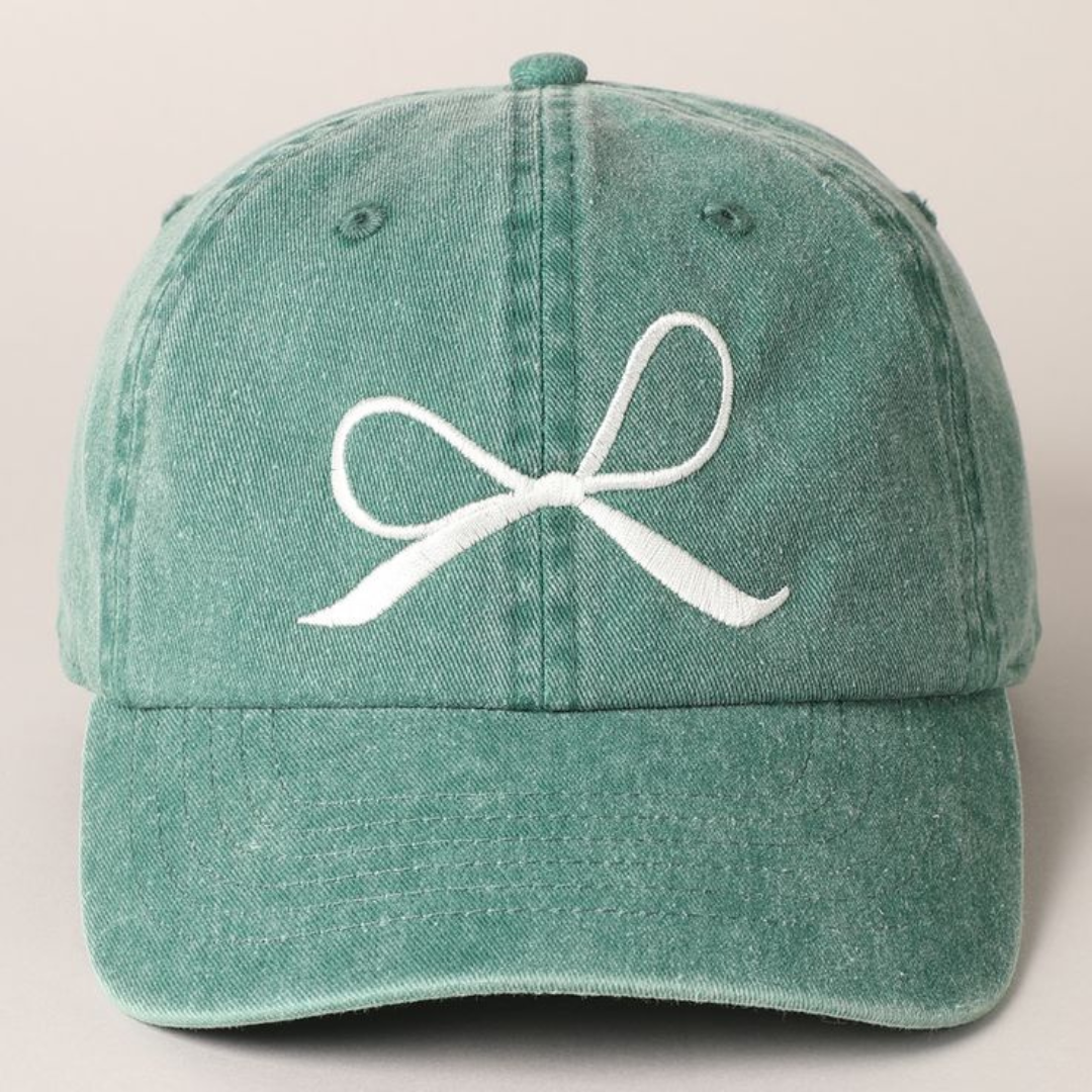 Embroidered Bow Baseball Cap - Green