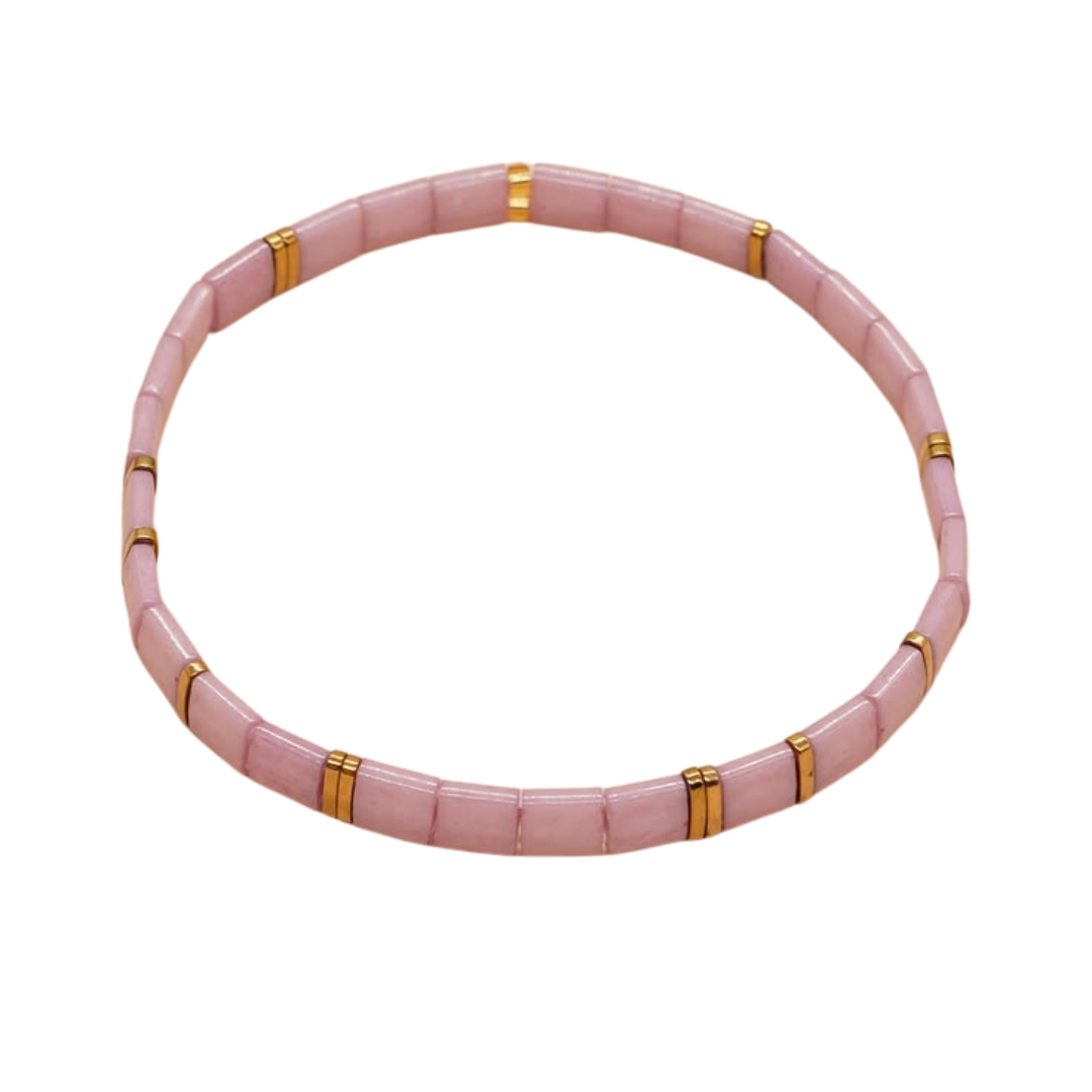 Rose Quartz Stacker Tila Bracelet