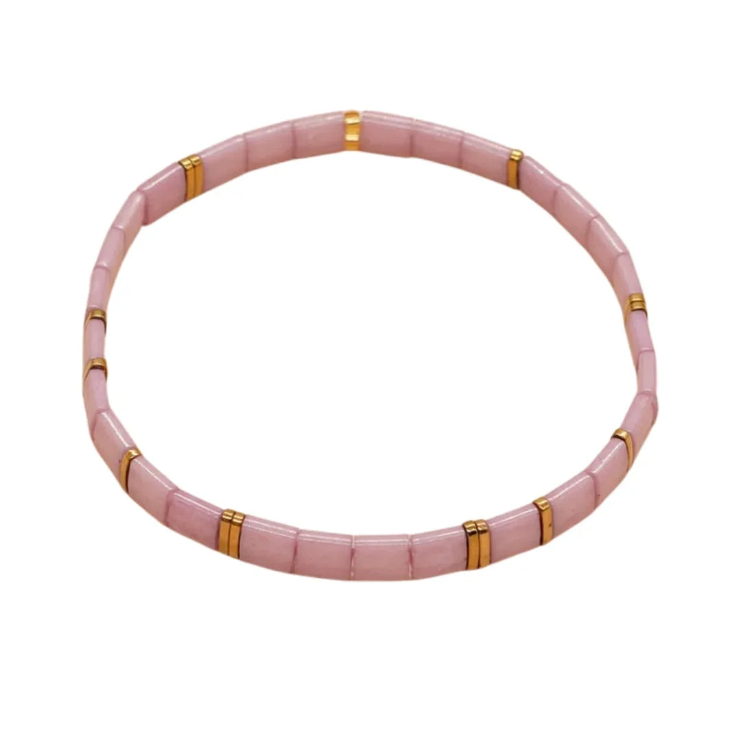 Rose Quartz Stacker Tila Bracelet