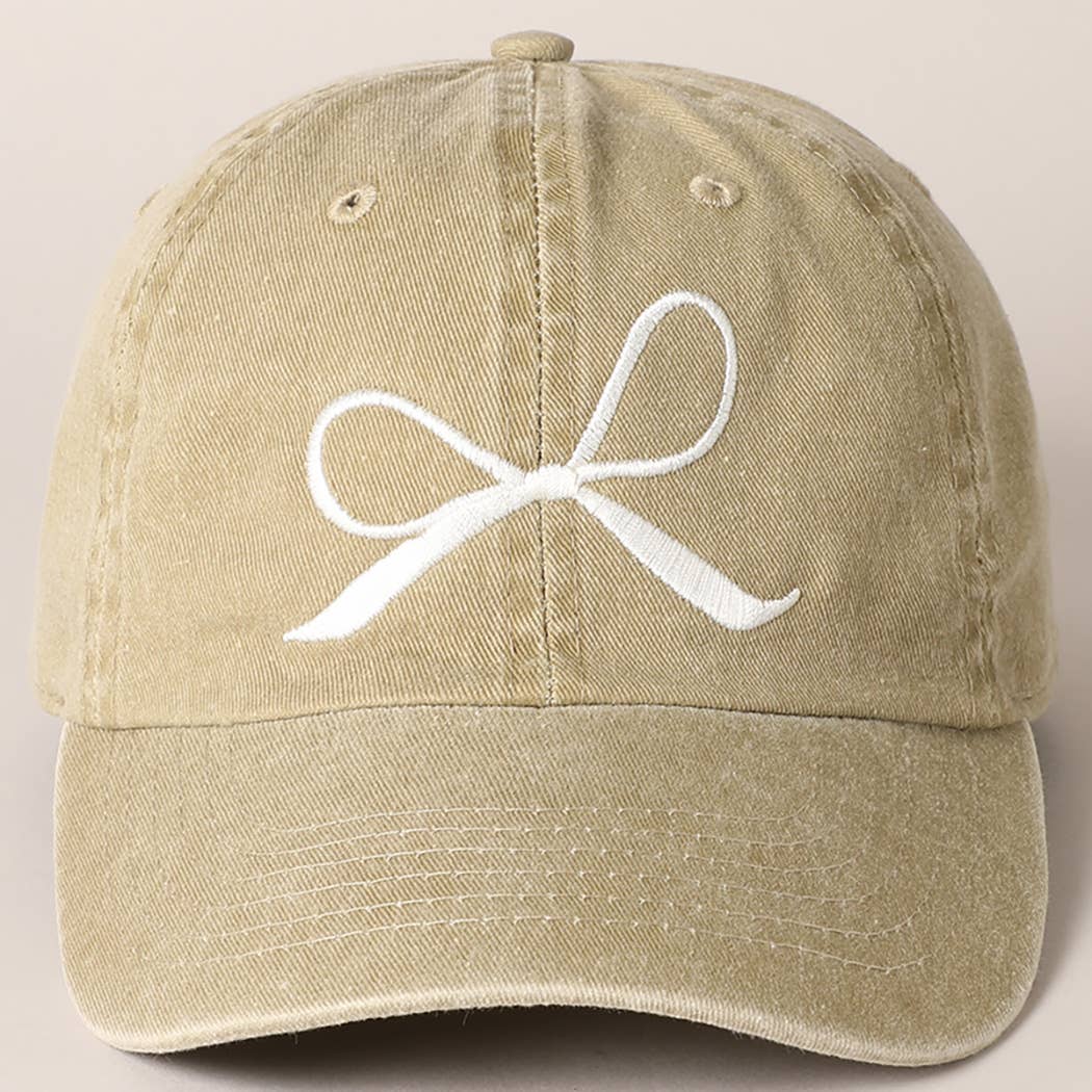 PRE ORDER Embroidered Bow Baseball Cap - Khaki