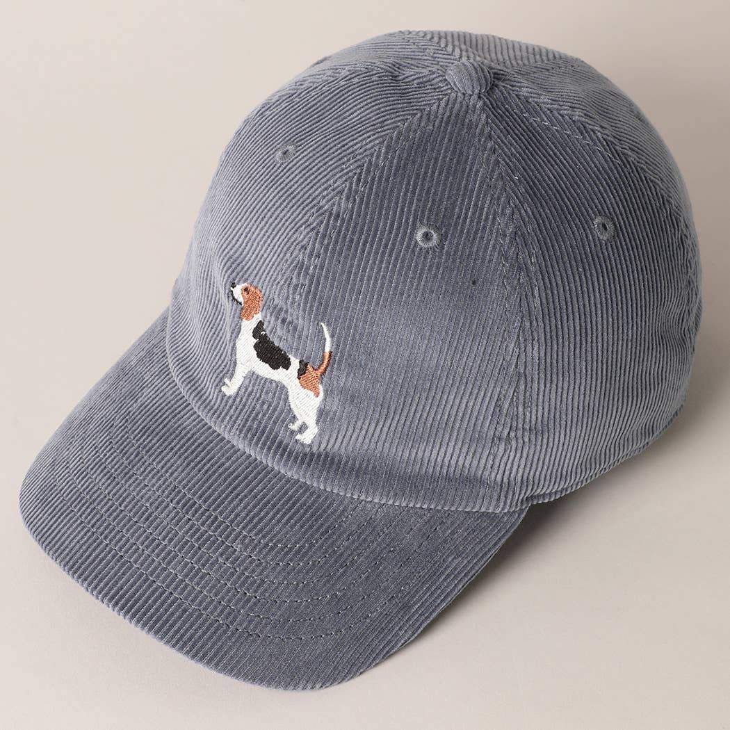 Beagle Dog Corduroy Cap - Blue Grey