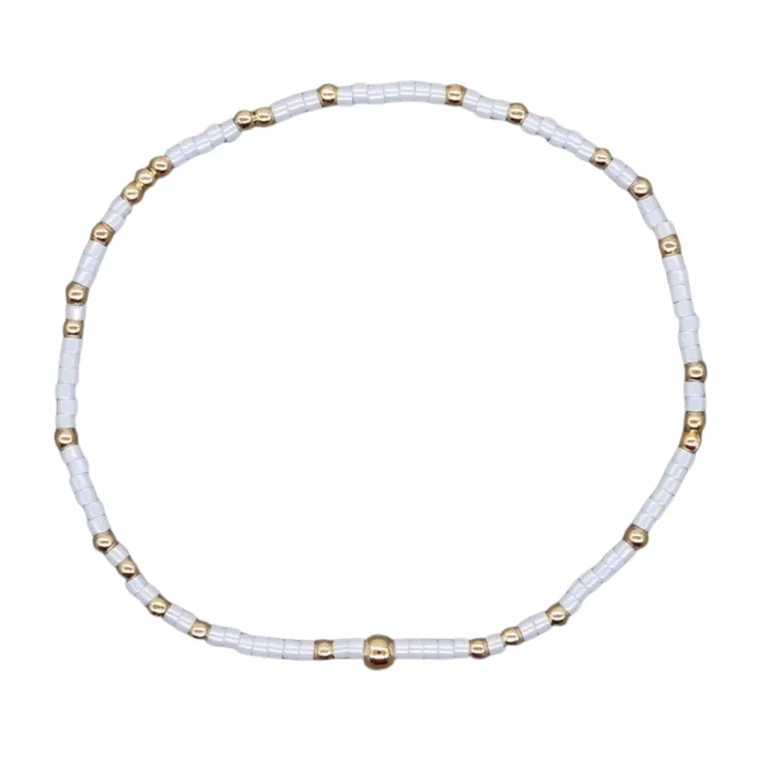 Dainty Seed Bead Bracelet - White/Grey
