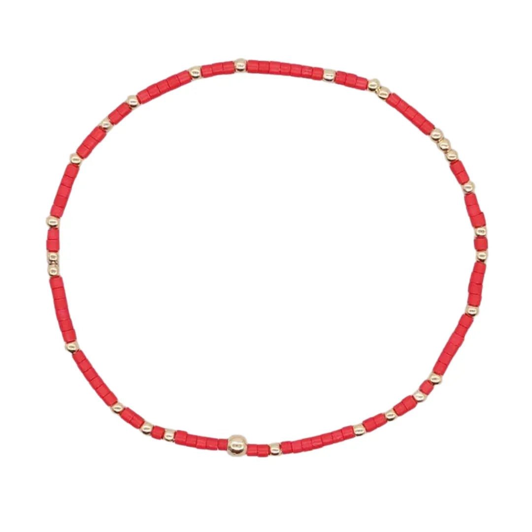 Dainty Seed Bead Bracelet - Red
