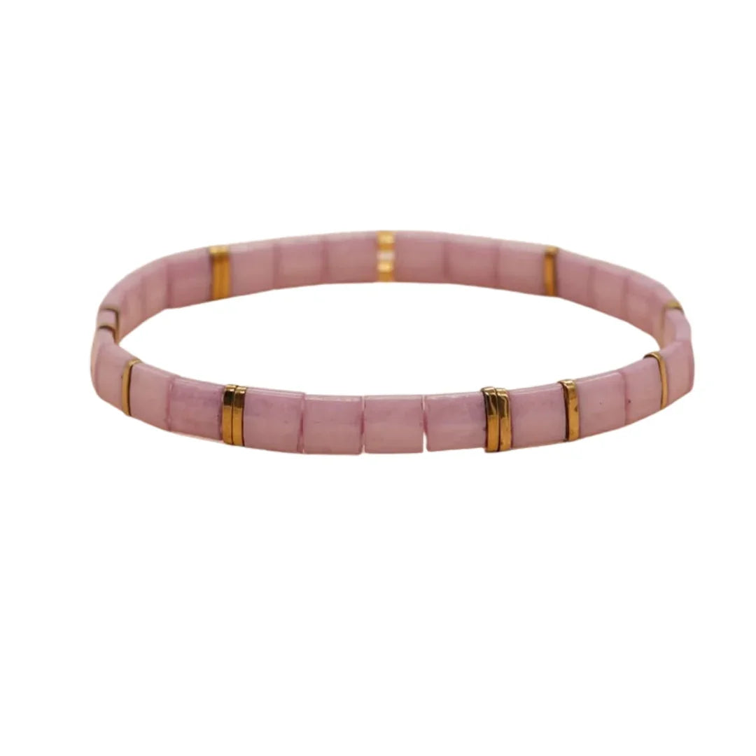 Rose Quartz Stacker Tila Bracelet