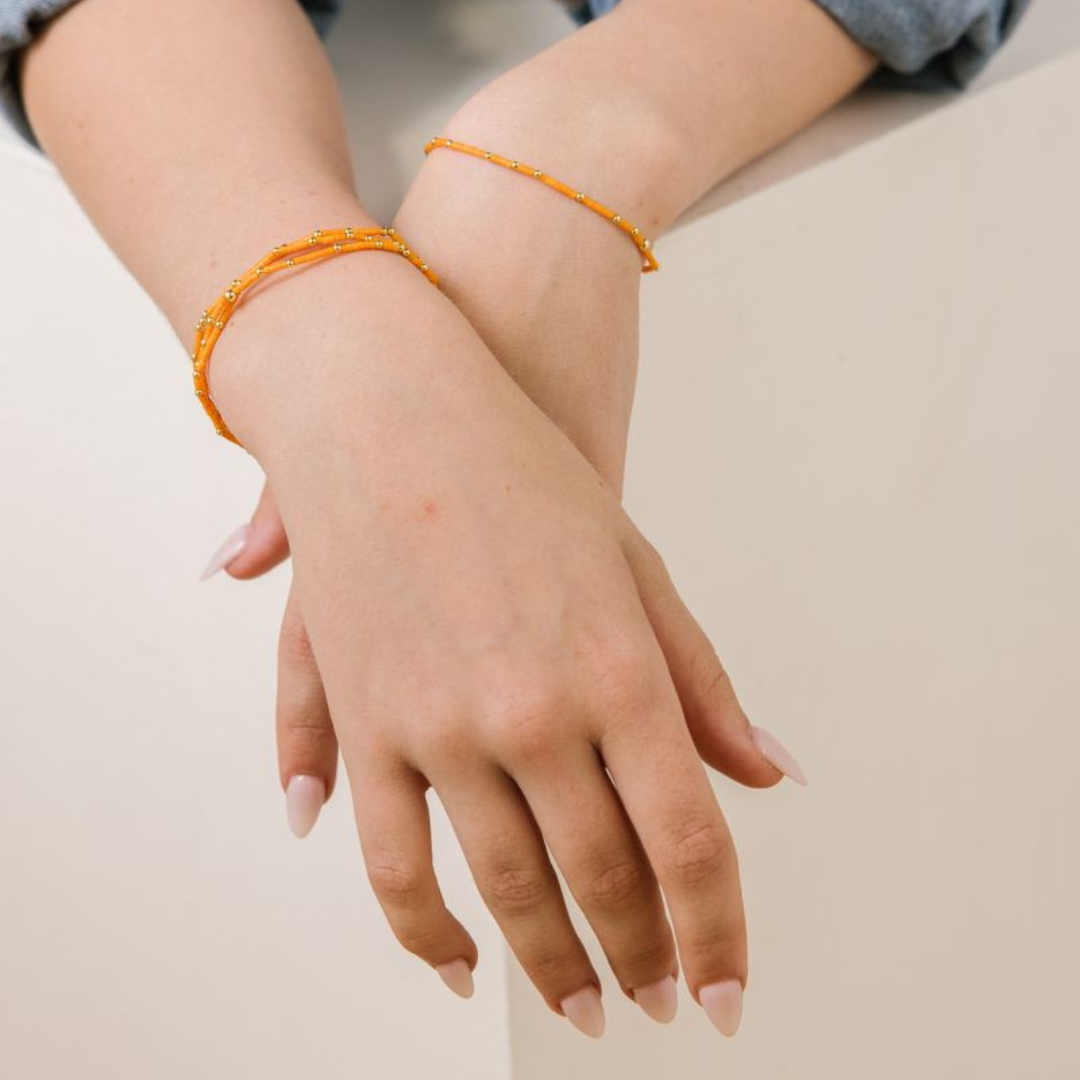 Dainty Seed Bead Bracelet - Orange