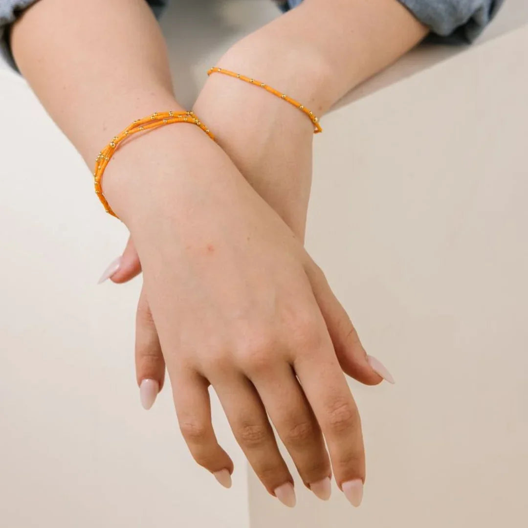 Dainty Seed Bead Bracelet - Orange