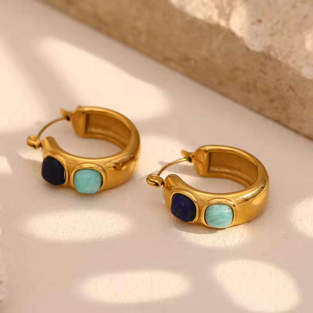 Double Blues Waterproof Hoop Earrings