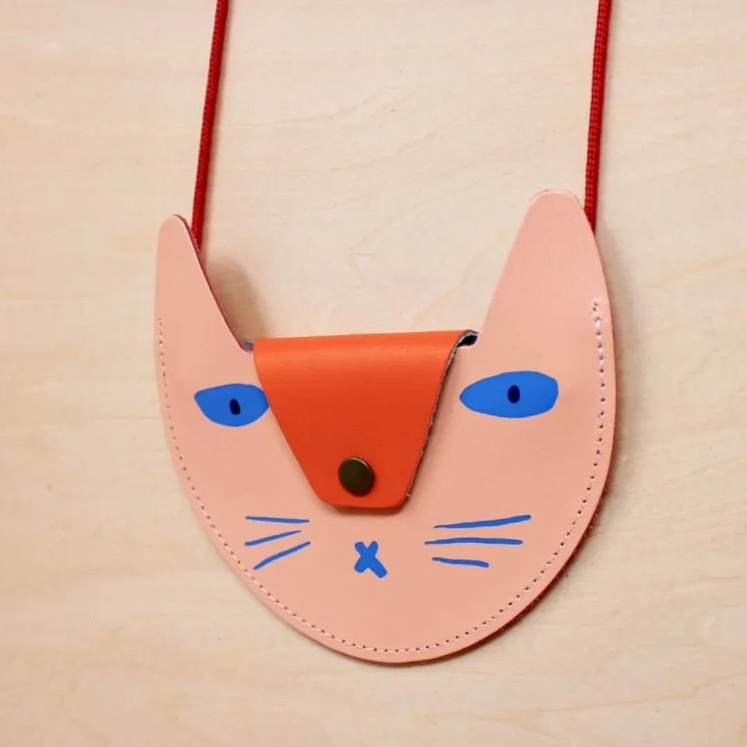 Cat Pocket Purse - Pale Pink/Orange