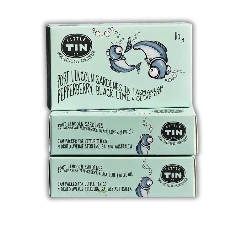 Port Lincoln Sardines in Tasmanian Pepperberry, Black Lime & Olive Oil