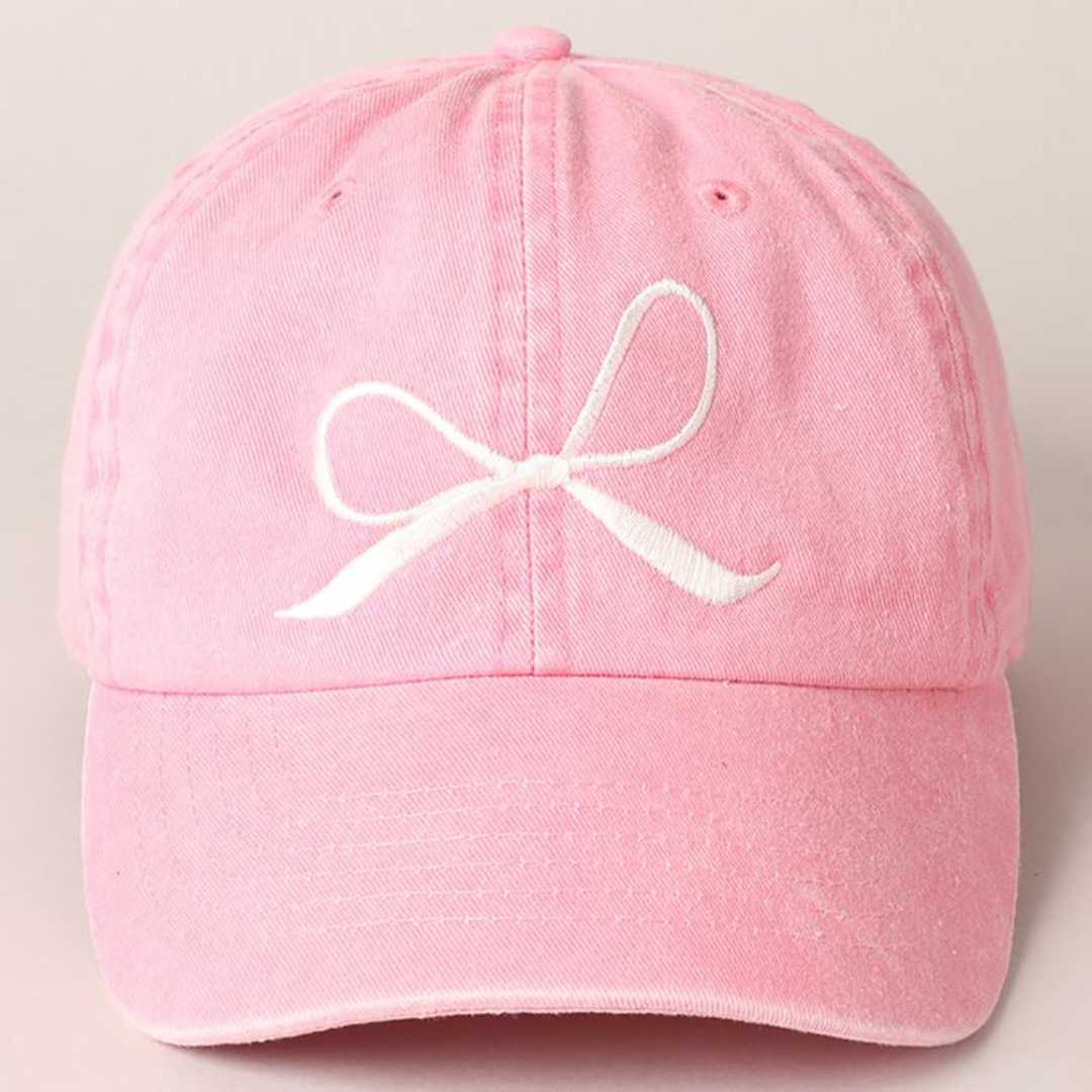 Embroidered Bow Baseball Cap - Lt Pink