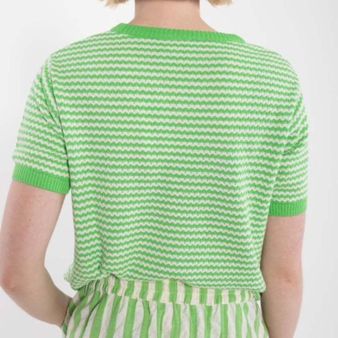 Pearl Knit Sweater Tee - Bright Green/Chalk - 50% OFF