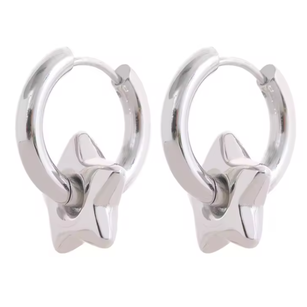 Stellar Hoop Waterproof Earrings - Silver - 50% OFF