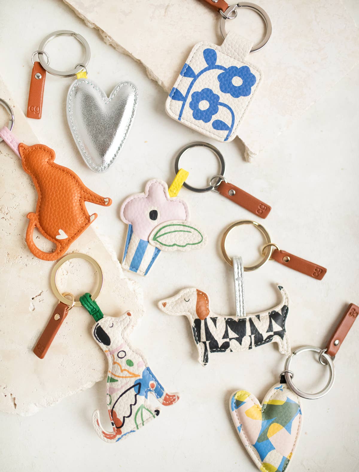 Confetti Hearts Printed Heart Keyring