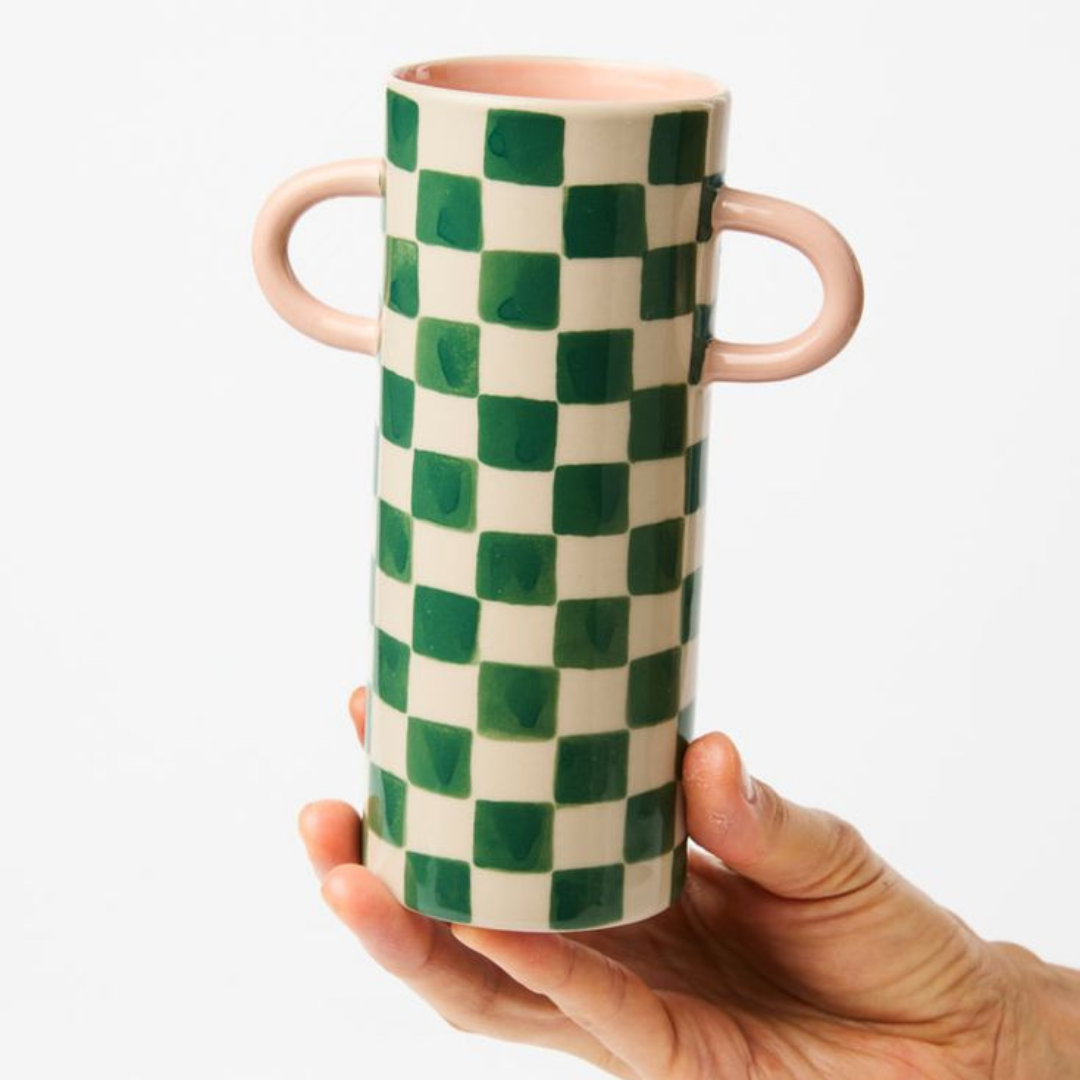 GRIFFE GREEN CHECK BUD VASE