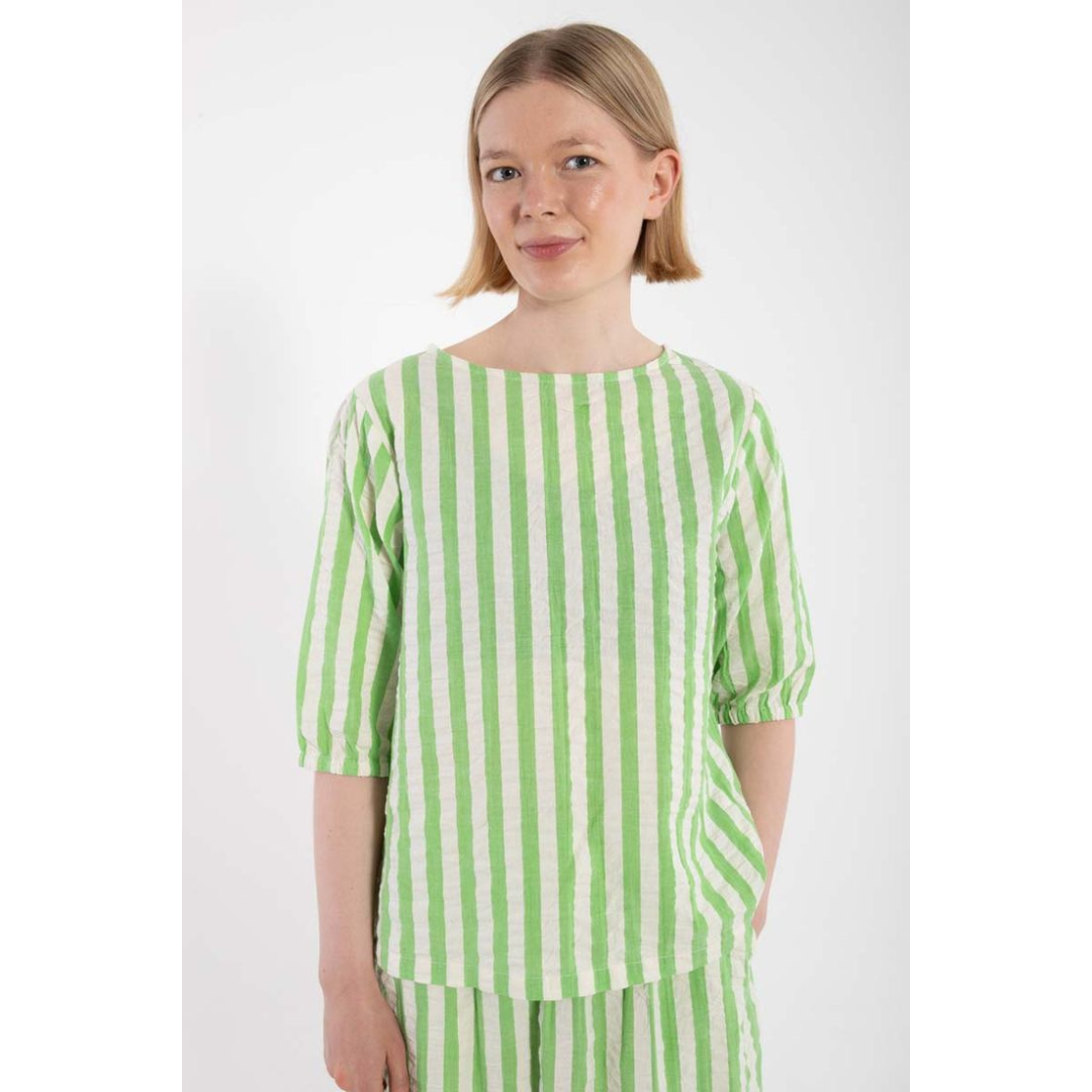 Seersucker Shirt - Bright Green/Chalk