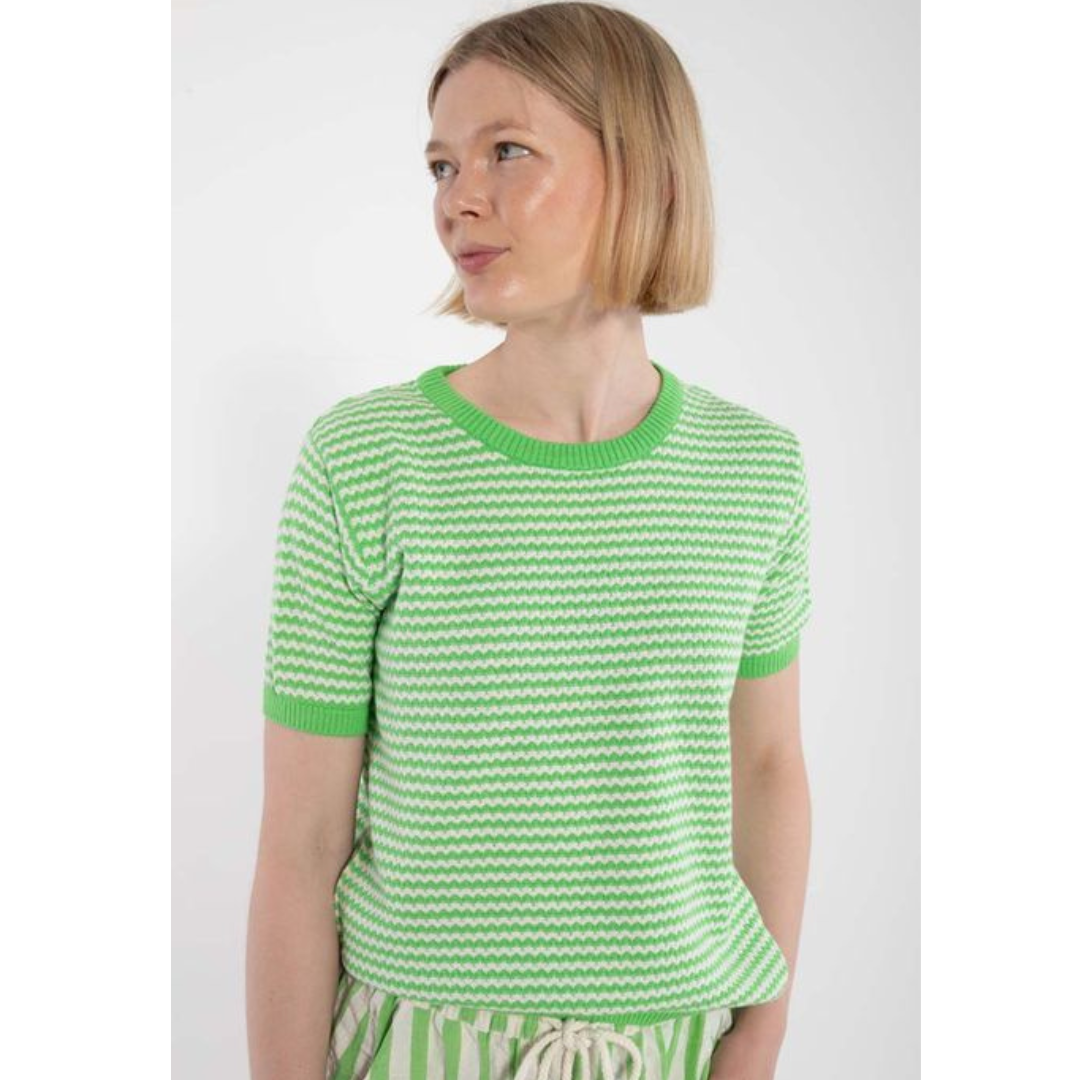 Pearl Knit Sweater Tee - Bright Green/Chalk - 50% OFF