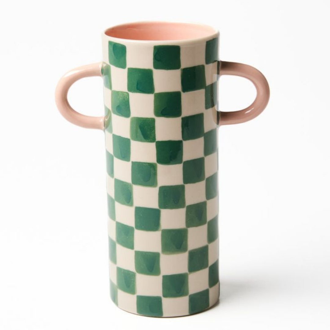 GRIFFE GREEN CHECK BUD VASE