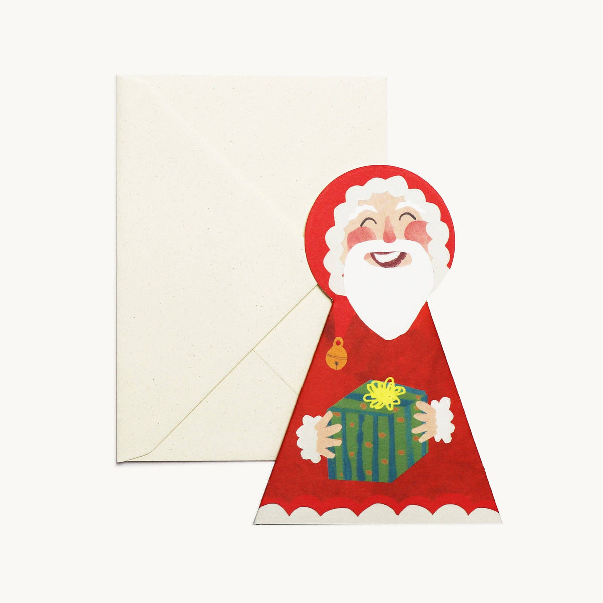 Hadley hand painted Santa Claus stand up Christmas card carrying a gift detail