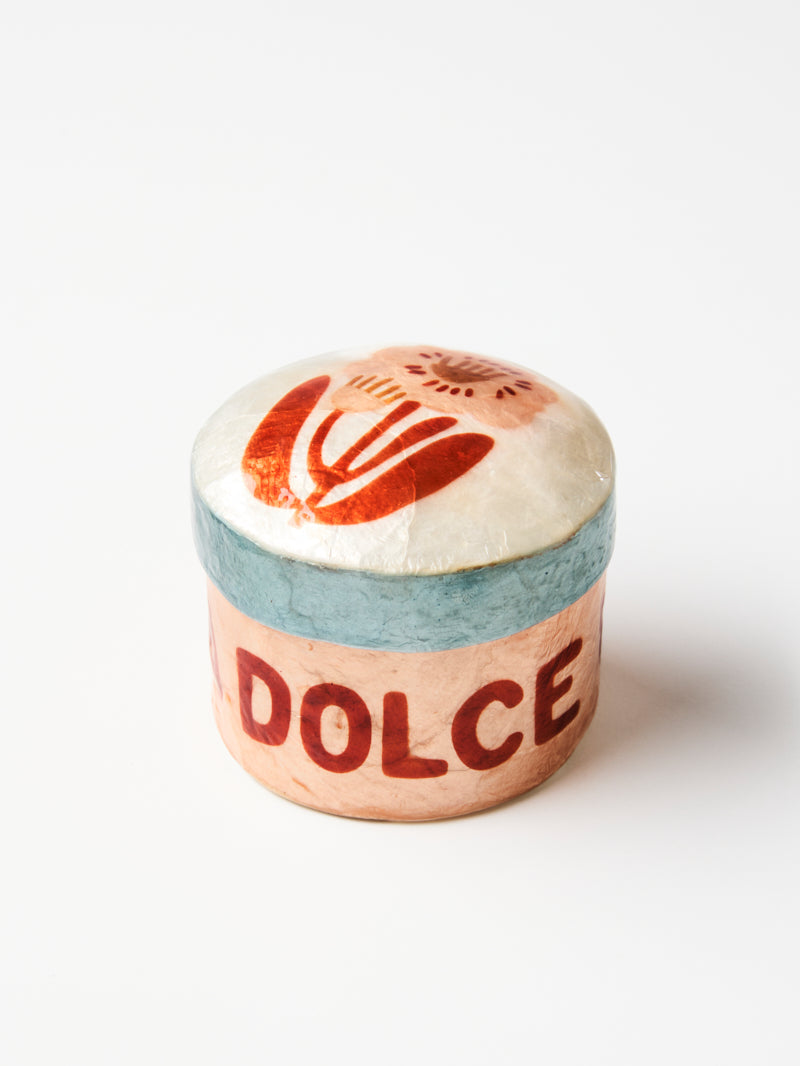 Side view of the dolce vita hand painted capiz shell box