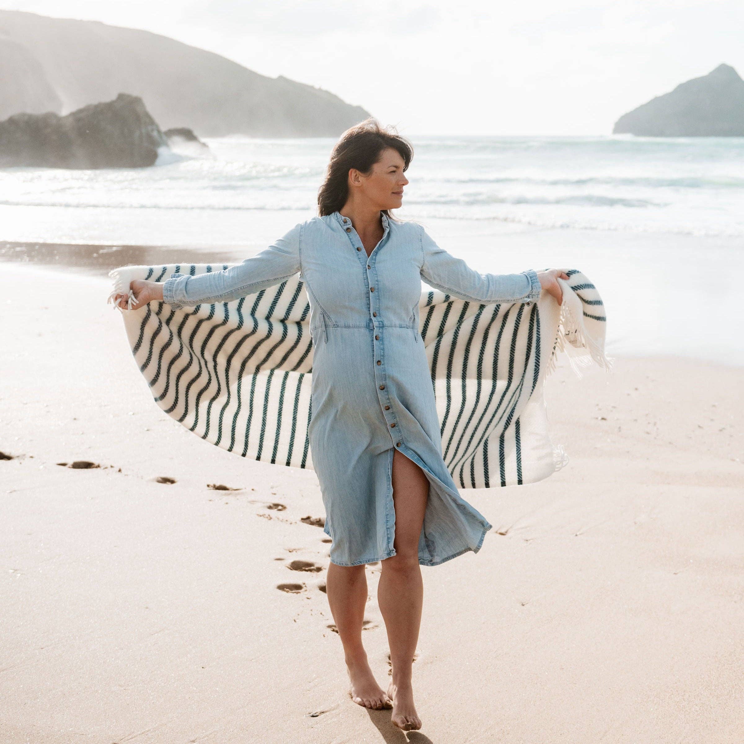 Sailor Blue Stripe Wool Blanket - King Size