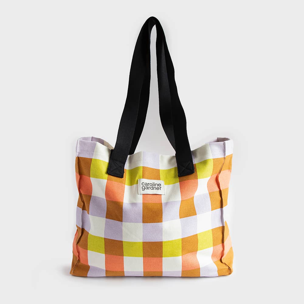 Multi Check Double Handle Tote Bag