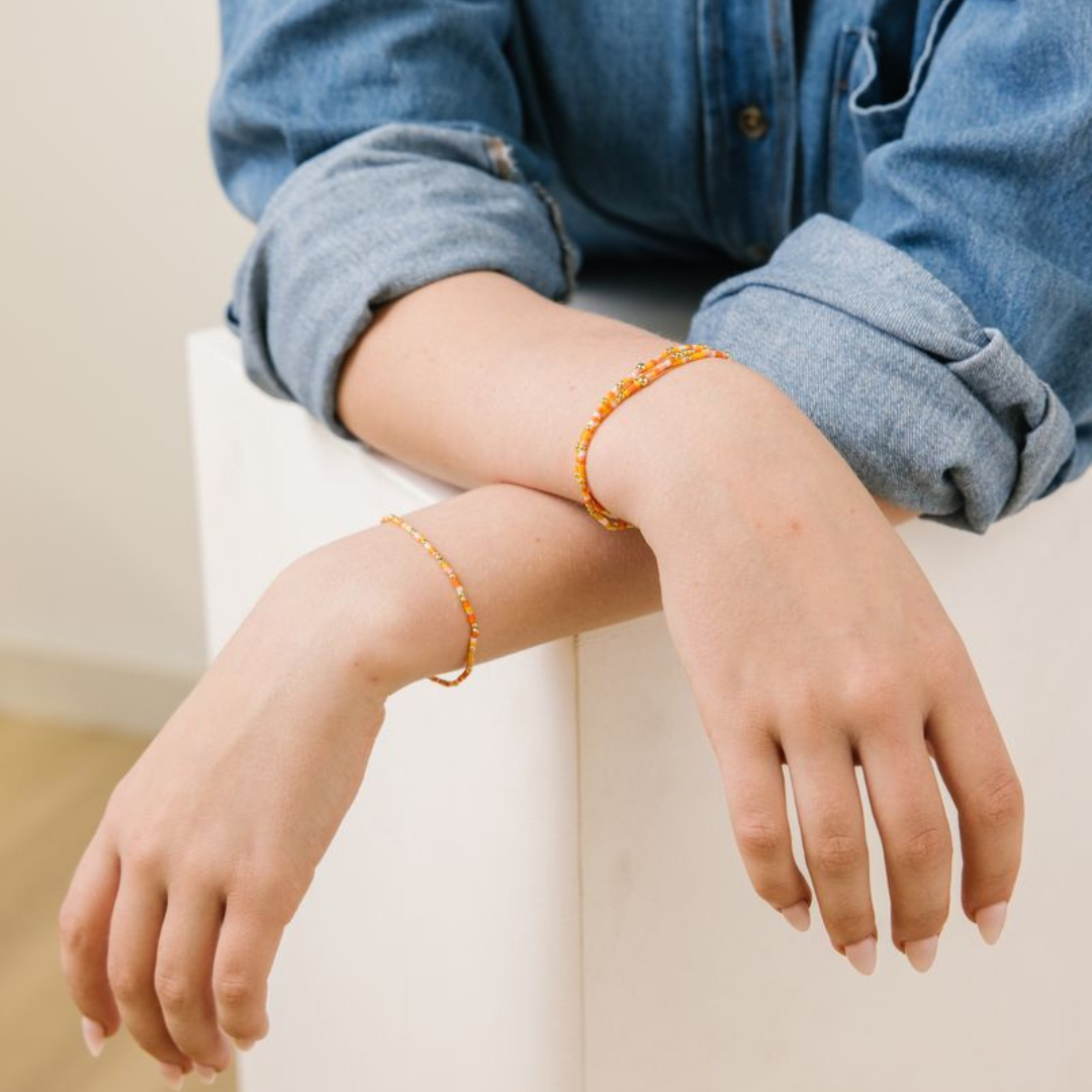 Dainty Seed Bead Bracelet - Orange Multi