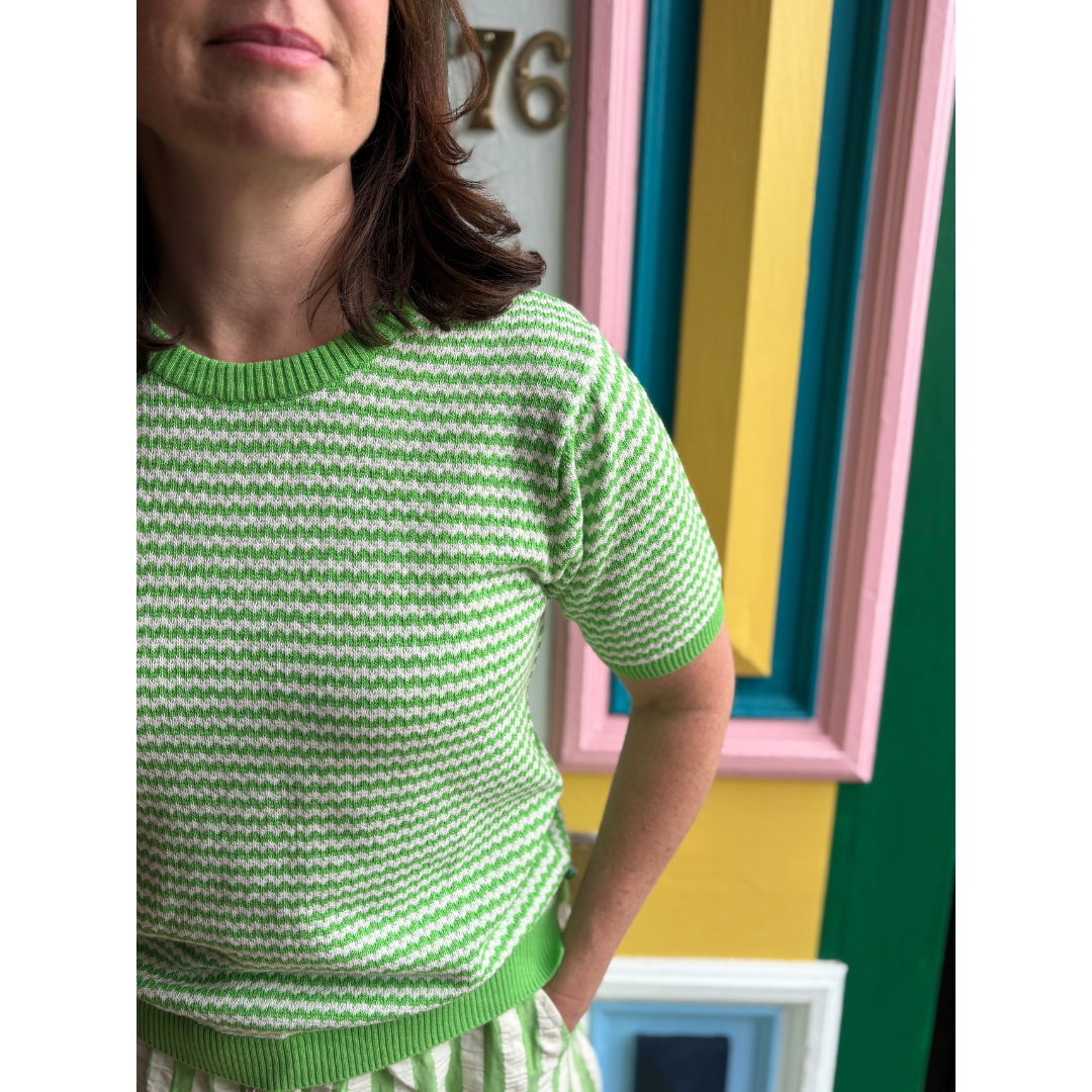 Pearl Knit Sweater Tee - Bright Green/Chalk - 50% OFF