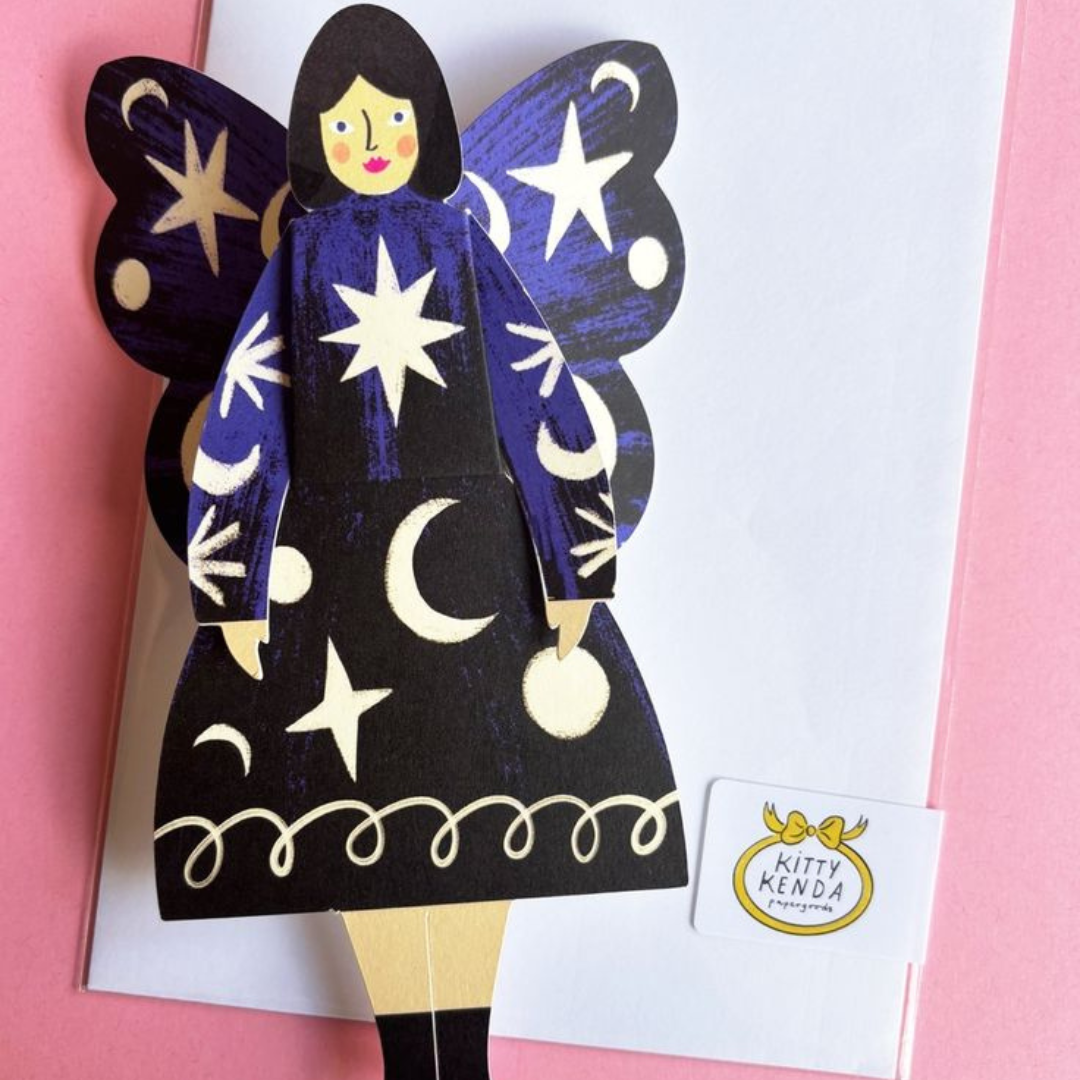 Butterfly Woman Sitting Greeting Card - Cosmic