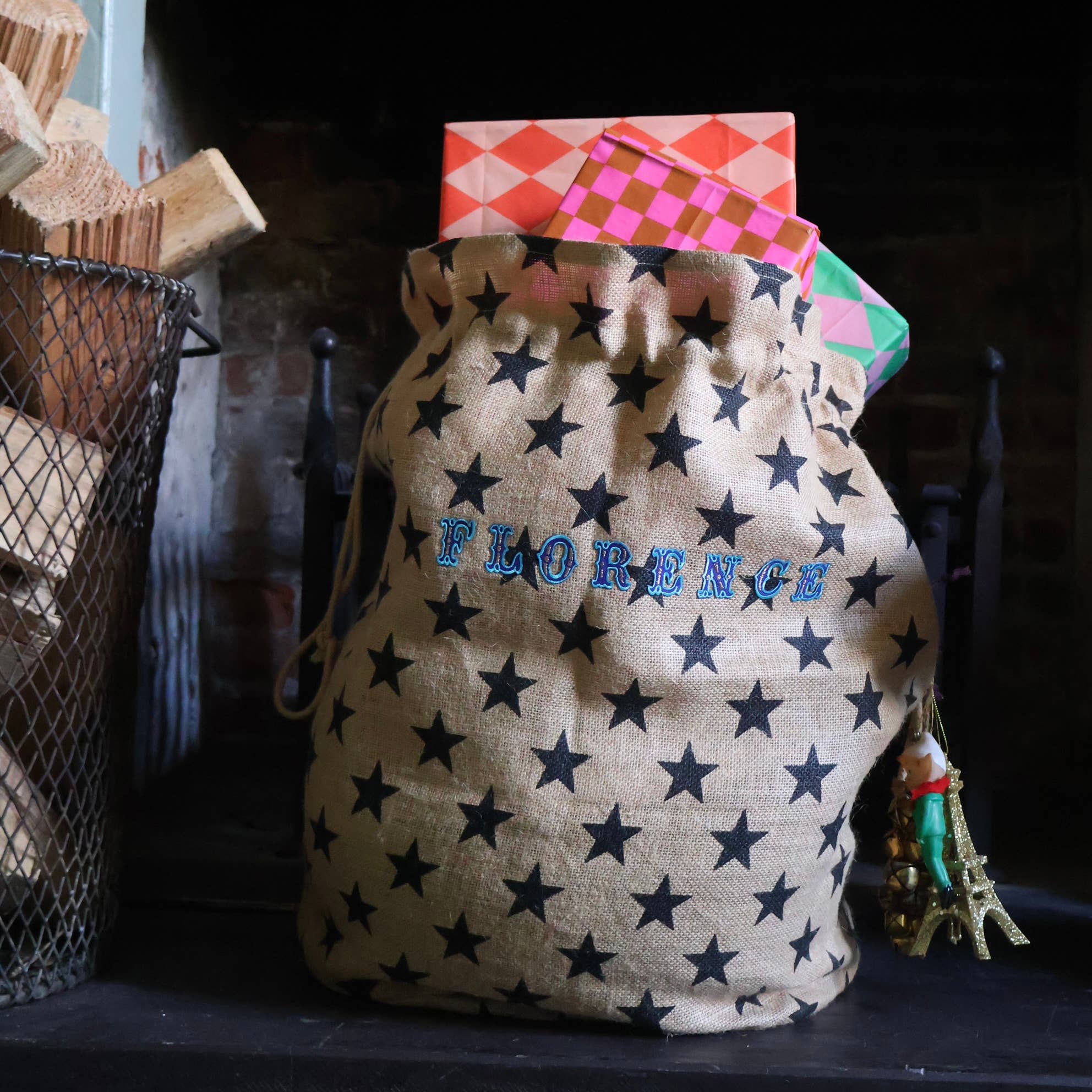 Monochrome Christmas Star Sack