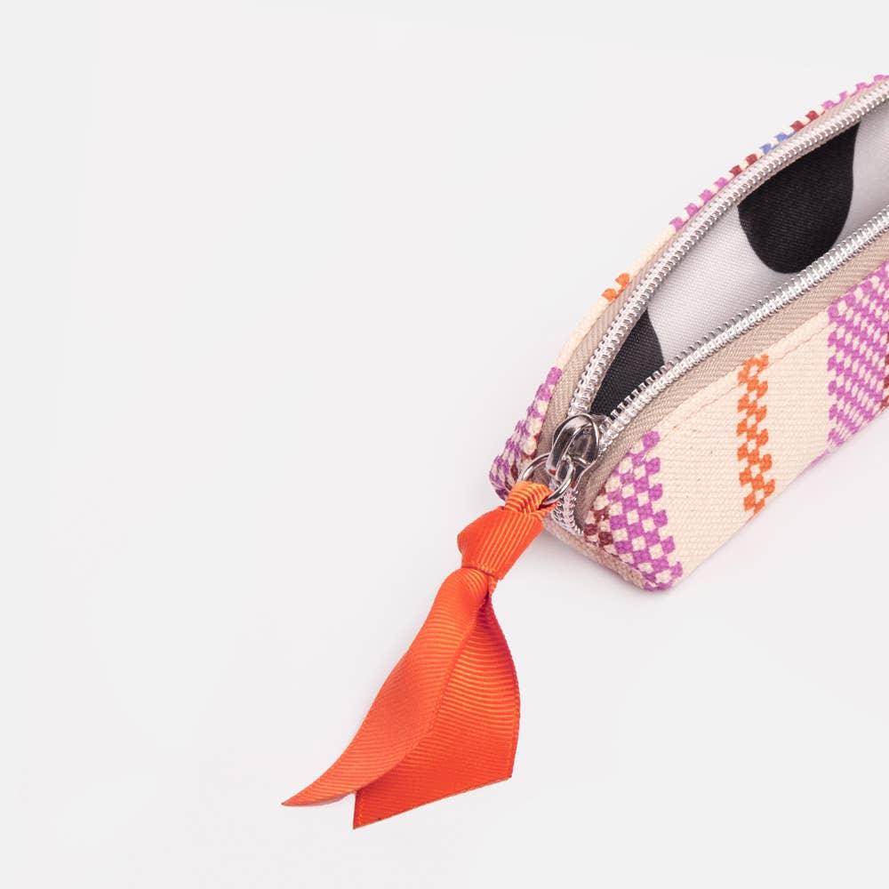 Checkerboard Stripe Printed Canvas Pencil Case