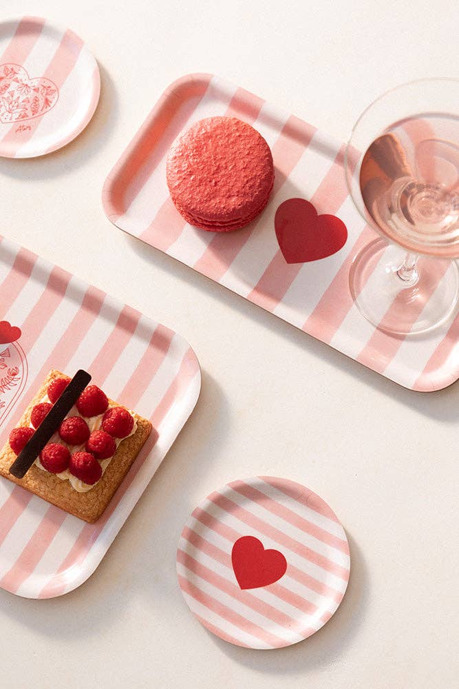 Pink Stripes Heart Tray