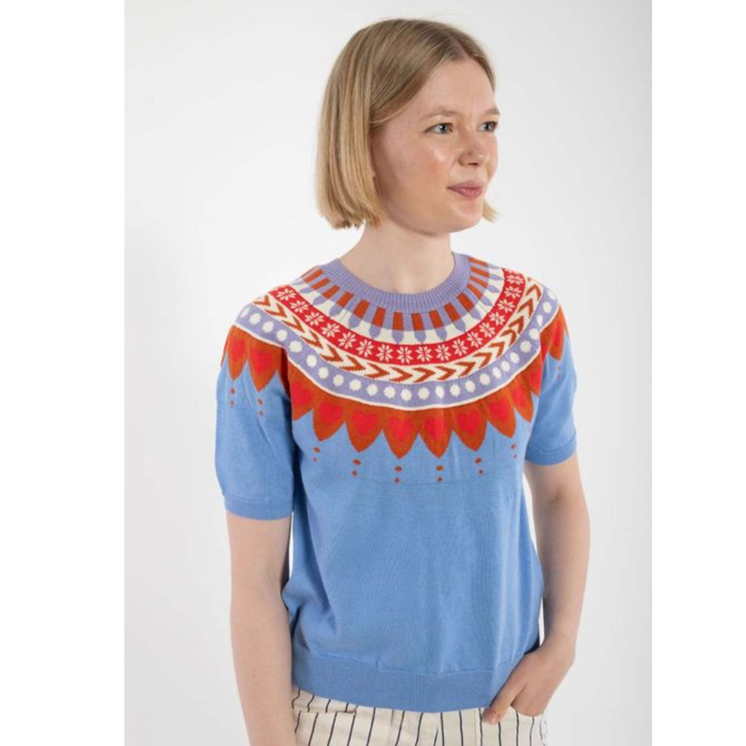 Cotton Knit Sweater Tee -  Water blue - 50% OFF