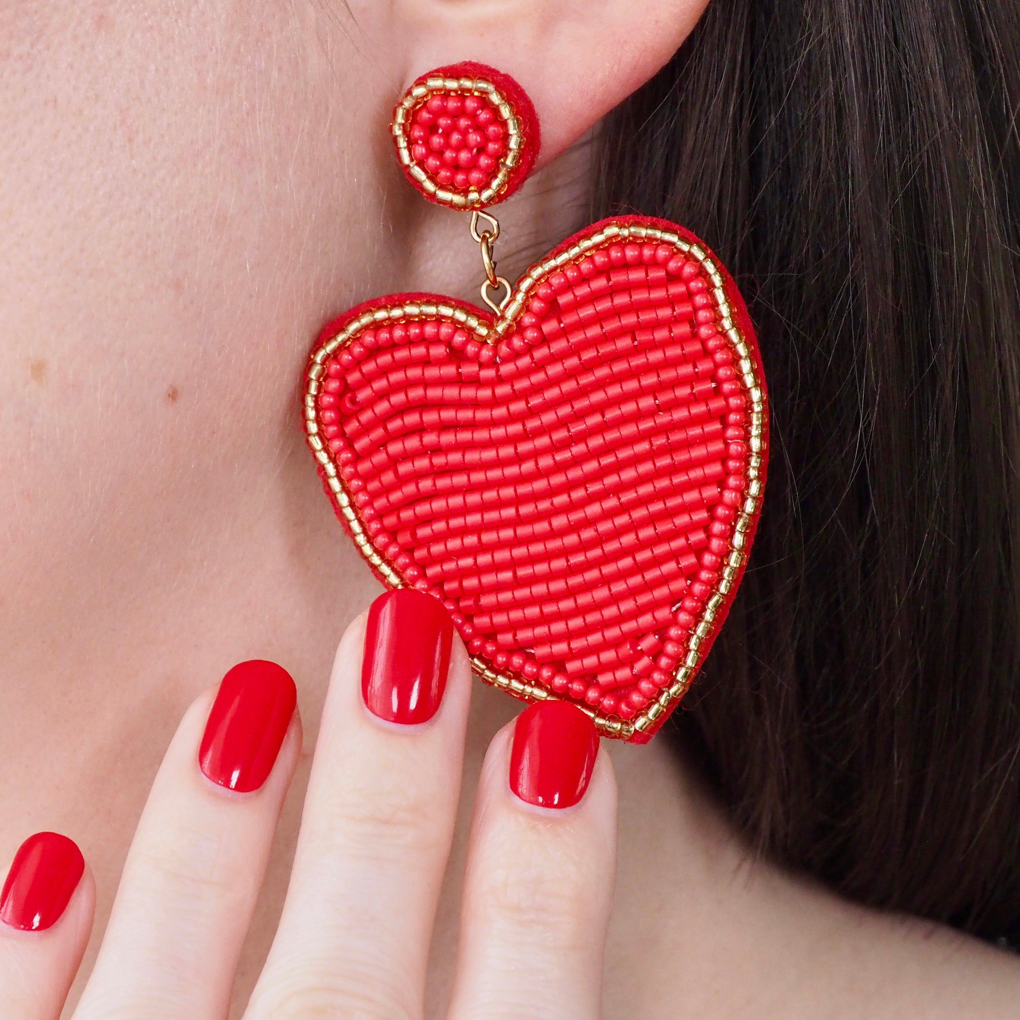 BIG LOVE EARRINGS - Red