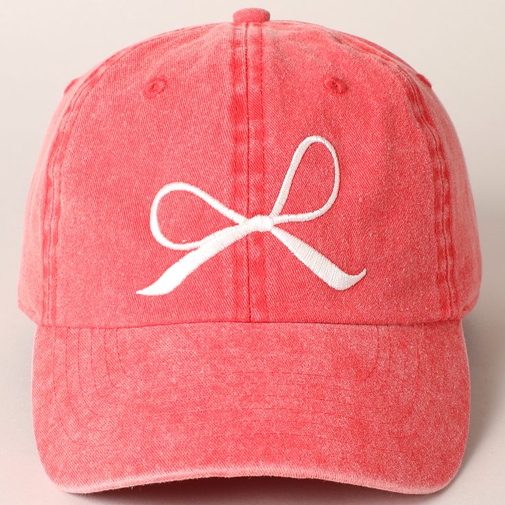 Embroidered Bow Baseball Cap - Red