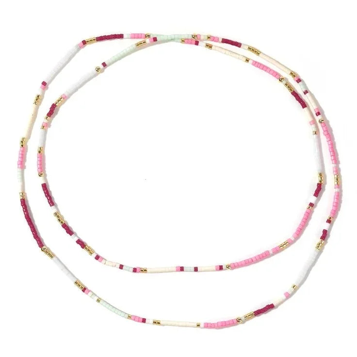 Tiny Glass Bead Wrap Bracelet - Pink