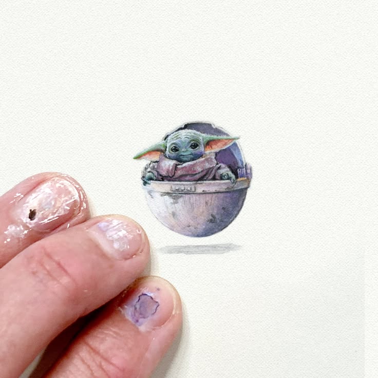Grogu Baby Yoda Miniature Watercolor Painting - Art Print