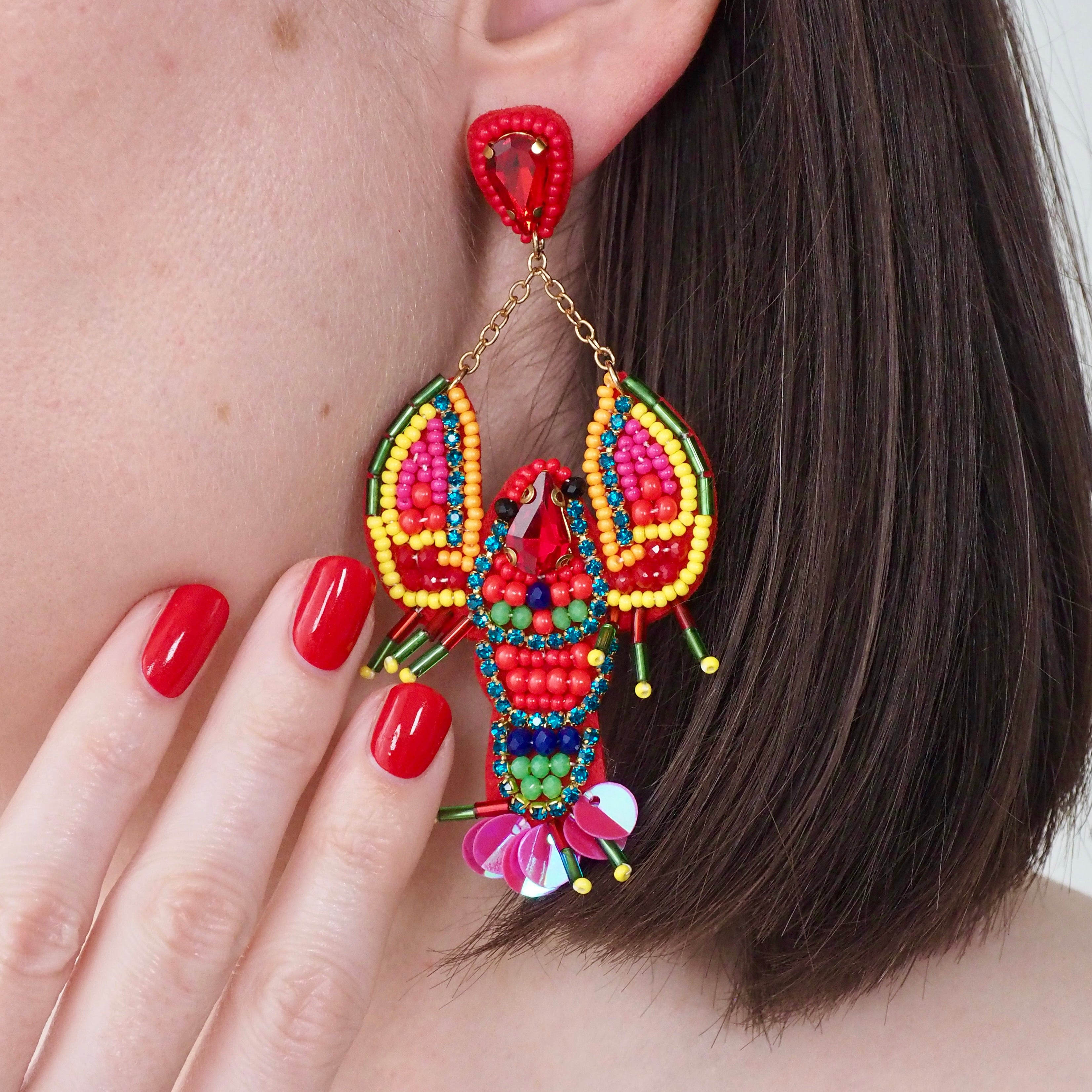 Lobster Earrings - Multi Colour - 50% OFF