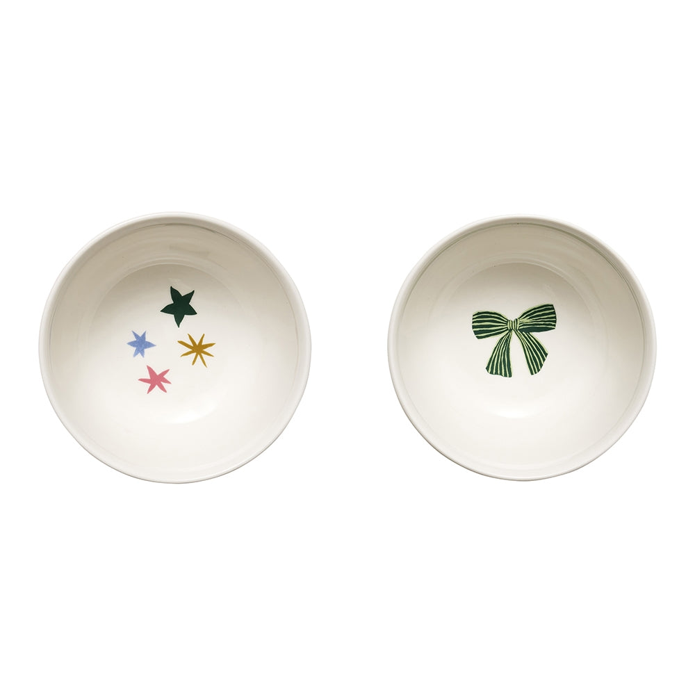 Two porcelain dip bowls with a Christmas treats print