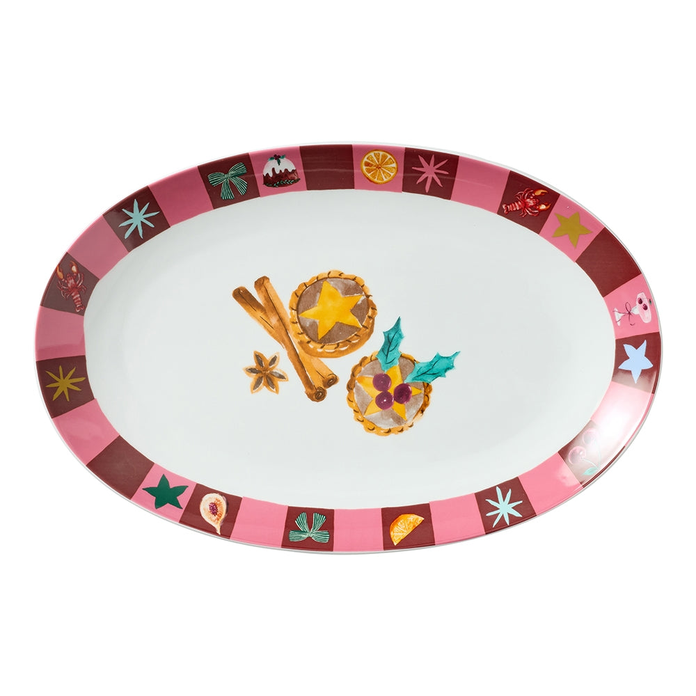 Large oval porcelain platter with a Christmas treats print
