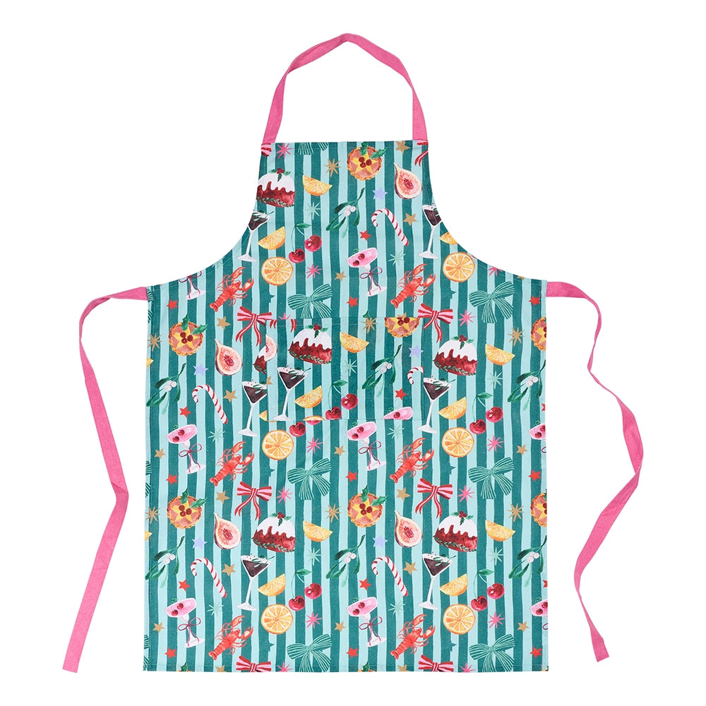 Cotton apron with a Christmas treats print in red, pink and green