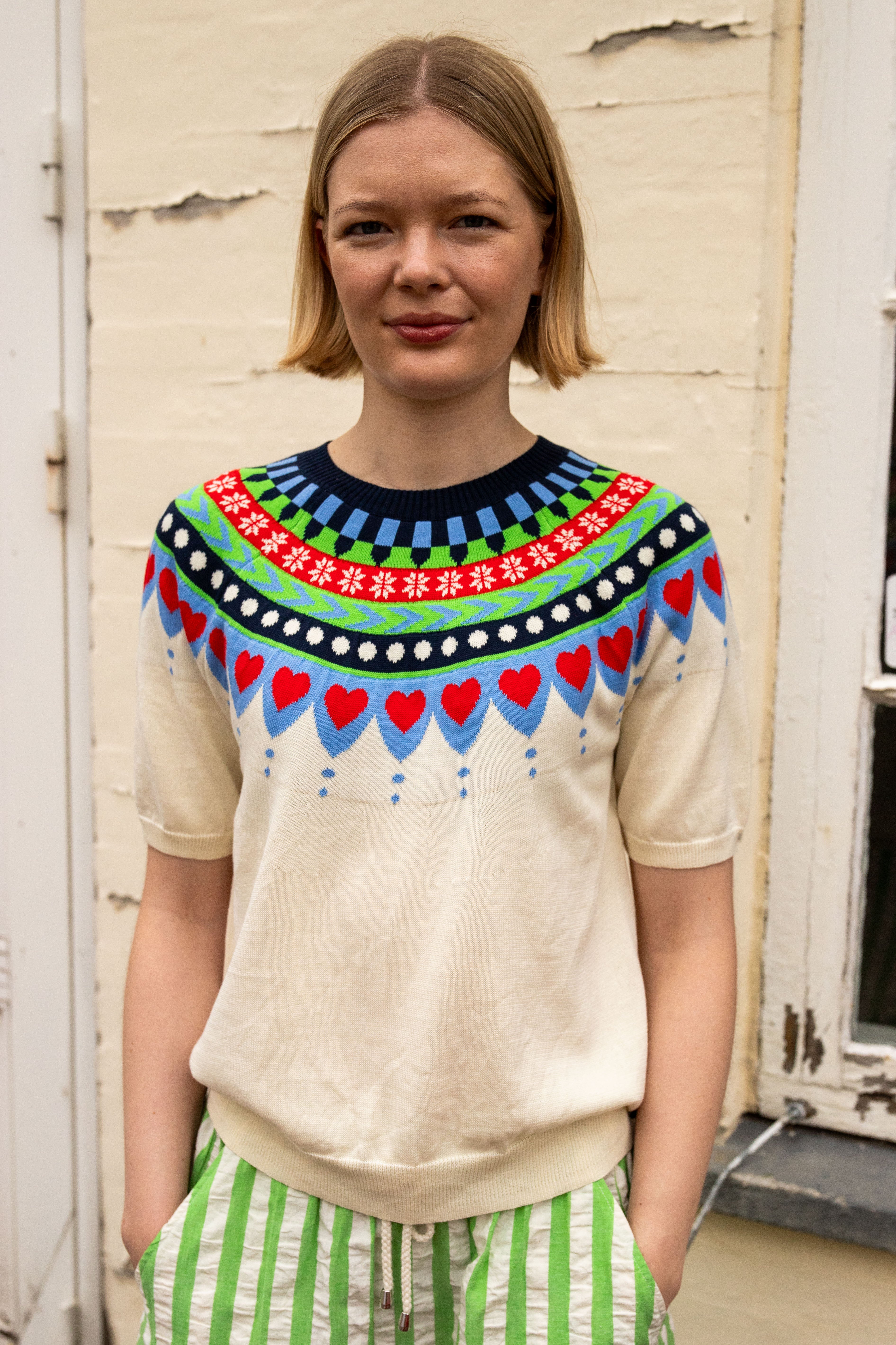 Cotton Knit Sweater Tee -  Chalk - 50% OFF