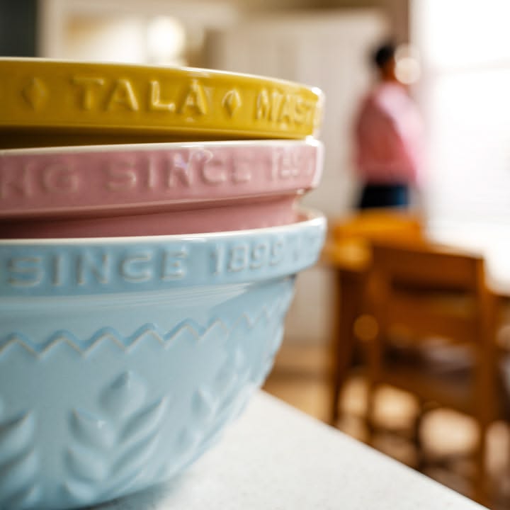 Tala Originals dusty pink stoneware mixing bowl with embossed corn design