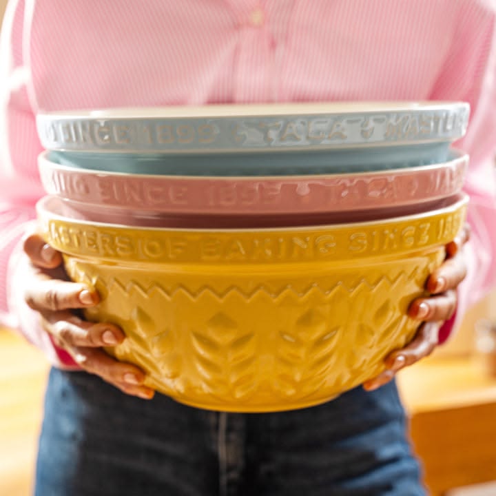 Tala Originals yellow stoneware mixing bowl with embossed corn design